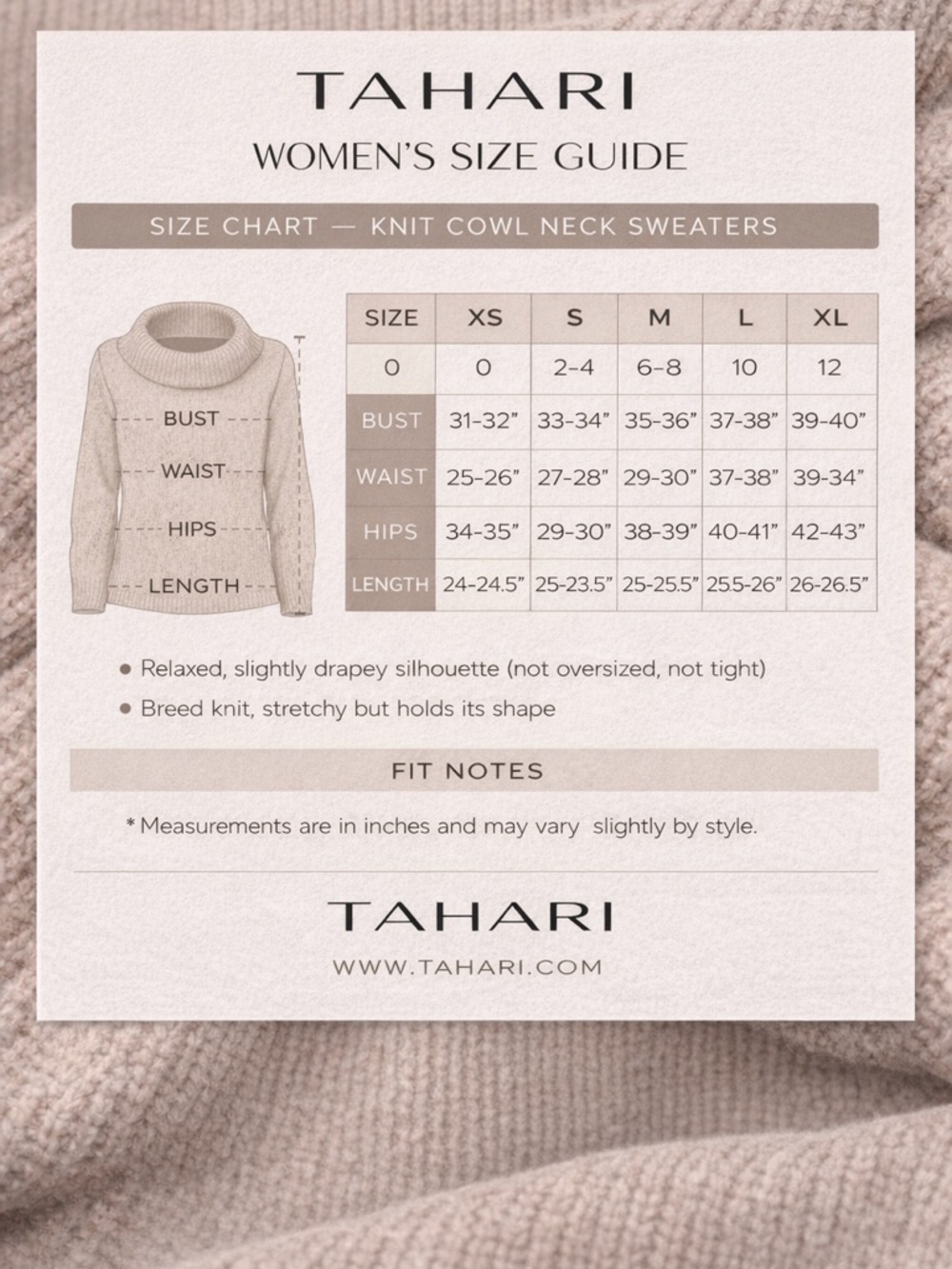 TAHARI Merino Wool Blend Cowl Neck Sweater Sz L Beige Tan Ribbed Cozy Luxe Knit - Picture 7 of 15